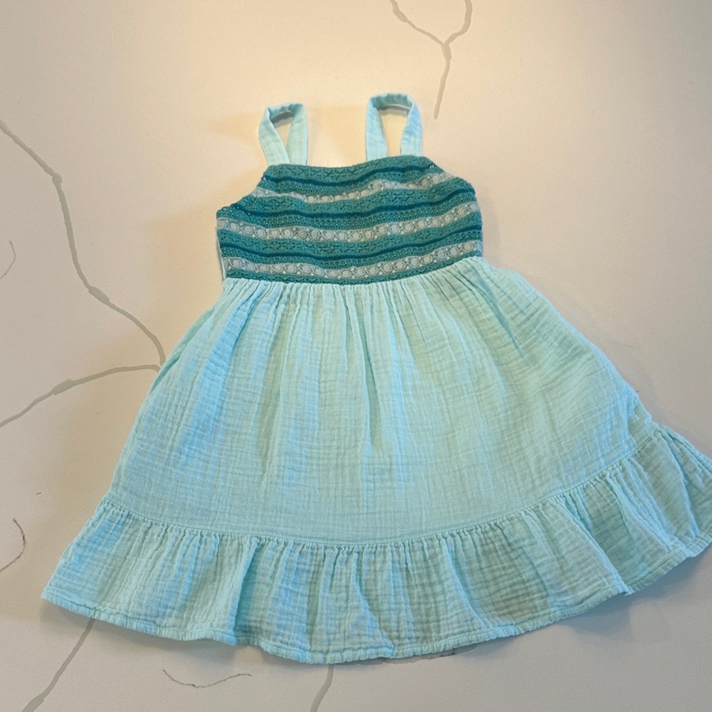 Cat & jack aqua blue crochet top cotton tank top dress size 5T 🩵